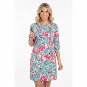 Lilly Pulitzer Linden Dress Flamingo Peel and Eat Pima Cotton XL Preppy Tropical